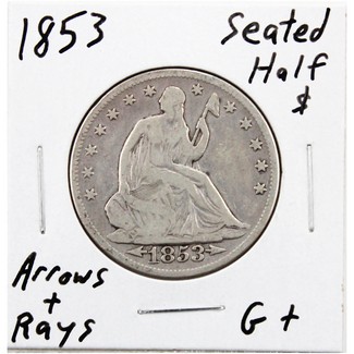1853 Liberty Seated Half Dollar with Arrows & Rays in Good - Very Good Condition