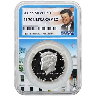 2002 S Silver Proof Kennedy Half Dollar NGC PF70 UC White House Core Portrait Label