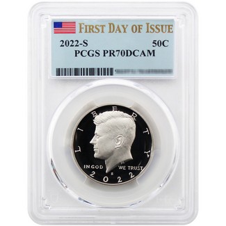 2022 S Clad Proof Kennedy Half Dollar PCGS PR70 DCAM First Day Issue Flag Label + Bonus