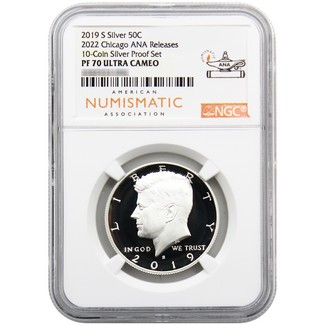 2019 S Silver Kennedy Half Dollar NGC PF70 UC (10-Coin Silver Proof Set) 2022 Chicago ANA Releases