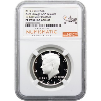 2019 S Silver Kennedy Half Dollar NGC PF69 UC (10-Coin Silver Proof Set) 2022 Chicago ANA Releases