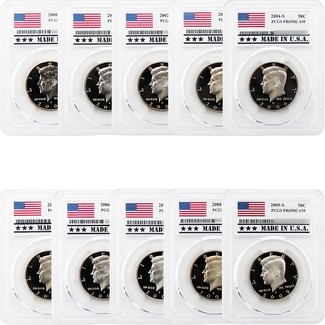 2000-2009 S Clad Proof Kennedy Half Dollar Set PCGS PR69 DCAM Made in the USA Holder