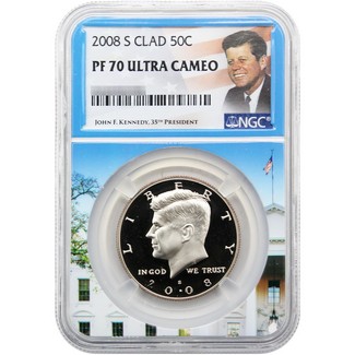 2008 S Clad Proof Kennedy Half Dollar NGC PF70 UC White House Core Portrait Label
