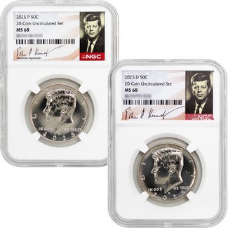 2025 P&D Kennedy Half Dollar NGC MS68 from 20-Coin Uncirculated Set Portrait Label