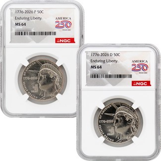 2026 P&D Semiquincentennial Half Dollar Enduring Liberty Set NGC MS64 America 250 Label