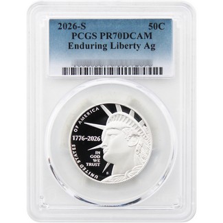 2026 S Silver Proof Semiquincentennial Half Dollar Enduring Liberty PCGS PR70 DCAM from the Silver Proof Set Blue Label