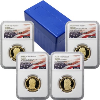 2012 S Proof Presidential Dollar 4-Coin Set NGC PF69 Ultra Cameo Flag Labels