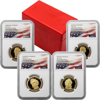 2010 S Proof Presidential Dollar 4-Coin Set NGC PF69 Ultra Cameo Flag Labels
