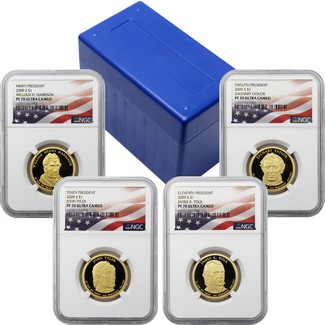 2009 S Proof Presidential Dollar 4-Coin Set NGC PF70 Ultra Cameo Flag Labels