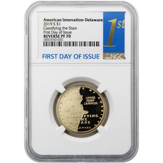 2019 S American Innovation Dollar Delaware NGC Reverse PF70 First Day Issue 1st Label