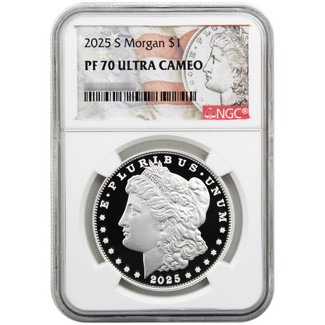 2025 S Proof Morgan Silver Dollar NGC PF70 UC Morgan/Flag Label