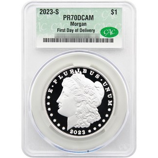 2023 S Proof Morgan Silver Dollar CAC PR70 DCAM First Day of Delivery + Bonus 20ct CAC Storage Box