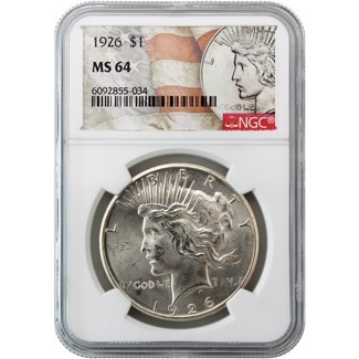 1926 P Peace Silver Dollar NGC MS64 Peace/Flag Label