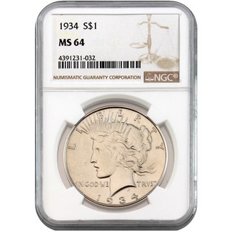 1934 Peace Dollar NGC MS-64 (Mintage 954,057)