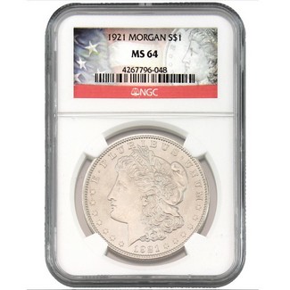 1921 P Morgan Silver Dollar NGC MS64 Morgan/Flag Label