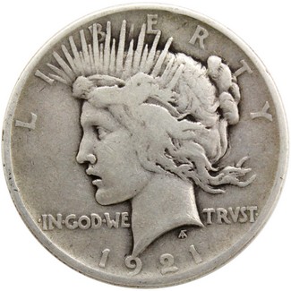 1921 Peace Dollar Average Circulated to Better Condition