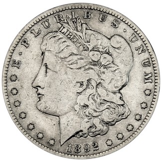 1892 S Morgan 90% Silver Dollar in VG/VF condition