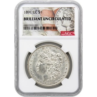 1891-CC Morgan Silver Dollar NGC Brilliant Uncirculated Morgan / Flag Label