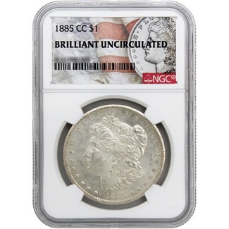 1885-CC Morgan Silver Dollar NGC Brilliant Uncirculated Morgan / Flag Label