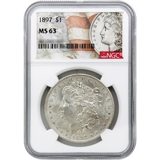1897 P Morgan Silver Dollar NGC MS 63 Morgan Flag Label