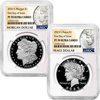 2023-S Proof Morgan and Peace Silver Dollar Set NGC PF70UC First Day Issue Morgan/Peace Dollar Label
