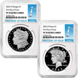 2023 S Proof Morgan and Peace Silver Dollar Set NGC PF70 UC FDI 1st Label