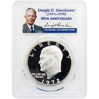 1972 S Silver Proof Eisenhower Dollar PCGS PR69 DCAM Eisenhower Label