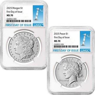 2025 Morgan & Peace Silver Dollar Set NGC MS70 FDI 1st Label