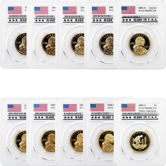2000-2009 S Proof Native American Dollars PCGS PR69 DCAM Made in the USA Holder 10pc