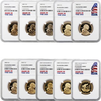2000-2009 S Proof Native American Dollars NGC PF69 UC Made in the USA Holder 10 Coins