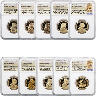 2000-2009 S Proof Native American Dollar Set  NGC PF70 UC Randy'L Teton Signed 10 Coins