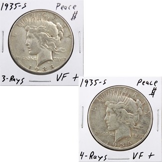 1935 S Peace Dollar Duo 3-Ray & 4-Ray Varieties Very Fine - Extra Fine Condition
