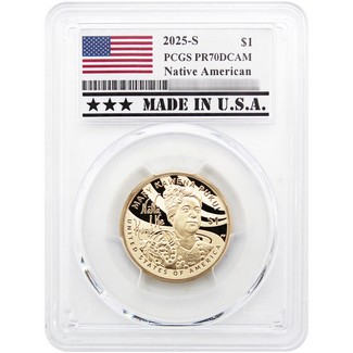 2025 S Proof Native American Dollar PCGS PR70 DCAM Made in USA Holder