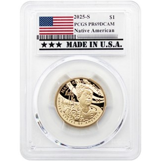 2025 S Proof Native American Dollar PCGS PR69 DCAM Made in USA Holder