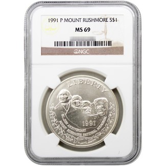 1991 Mount Rushmore Commem Dollar NGC MS69