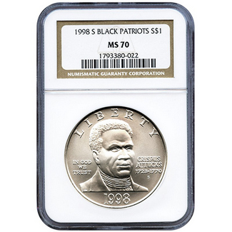 1998 S Black Patriots Commem Dollar NGC MS70