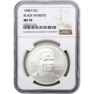 1998 S Black Patriots Commem Dollar NGC MS70