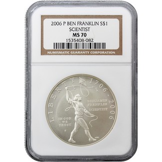 2006 P Ben Franklin Scientist Commem Dollar NGC MS70