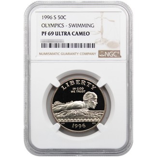 1996 S Proof Olympic Swimming Commem Half Dollar NGC PF69 UC
