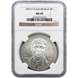 2009 Louis Braille Commem Dollar NGC MS69