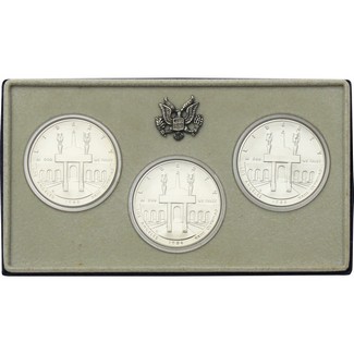 1984 P, D, & S Olympic Coliseum Commem Dollar BU 3pc Set OGP