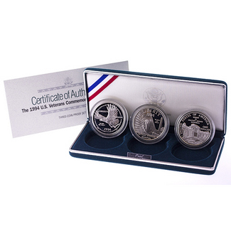 1994 US Veterans 3 Coin Proof Set OGP