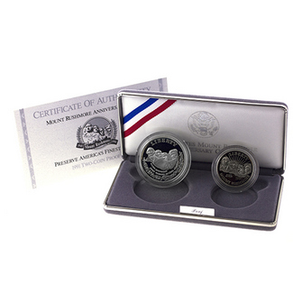 1991 2pc Proof Mount Rushmore Commemorative Set OGP