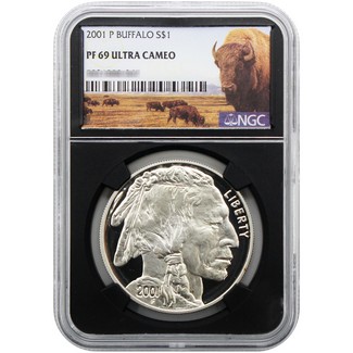 2001 P Buffalo Commemorative Silver Dollar NGC PF69 Ultra Cameo Black Core Buffalo Label