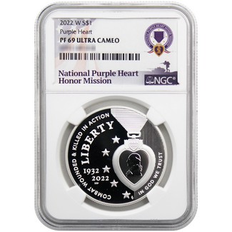 2022 W Proof Silver Dollar Purple Heart Commem NGC PF69 UC National Purple Heart Label
