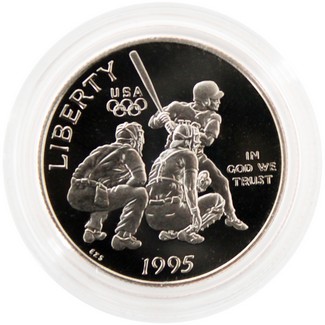 1995 S Proof Olympic Baseball Commem Half Dollar in Cap & Pouch