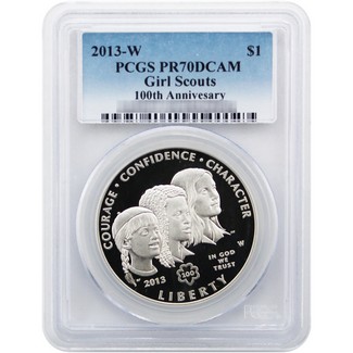 2013 W Proof Girl Scouts Centennial Commem Silver Dollar PCGS PR70 DCAM Blue Label