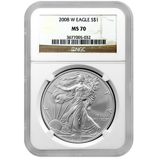 2008 Silver Eagle NGC MS70 Brown Label