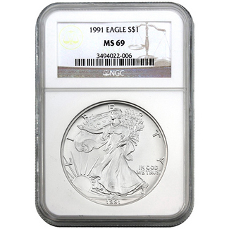 1991 Silver Eagle NGC MS69 Brown Label