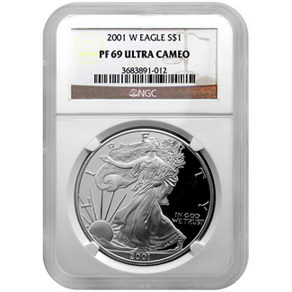 2001 W Proof Silver Eagle NGC PF69 Ultra Cameo Brown Label